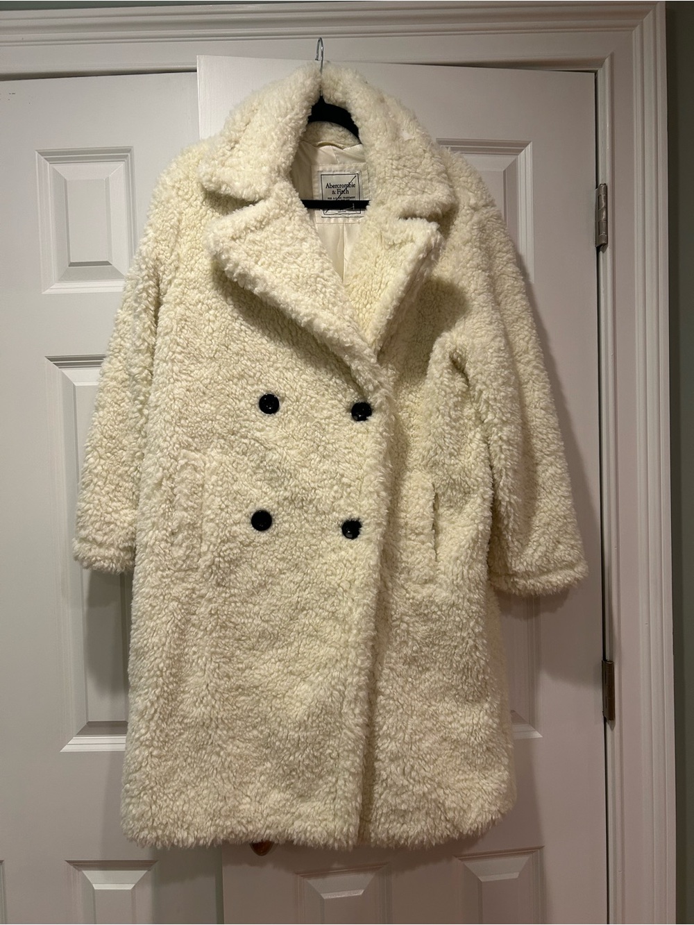Abercrombie & Fitch Ivory Teddy Sherpa Long Double Breasted Coat M